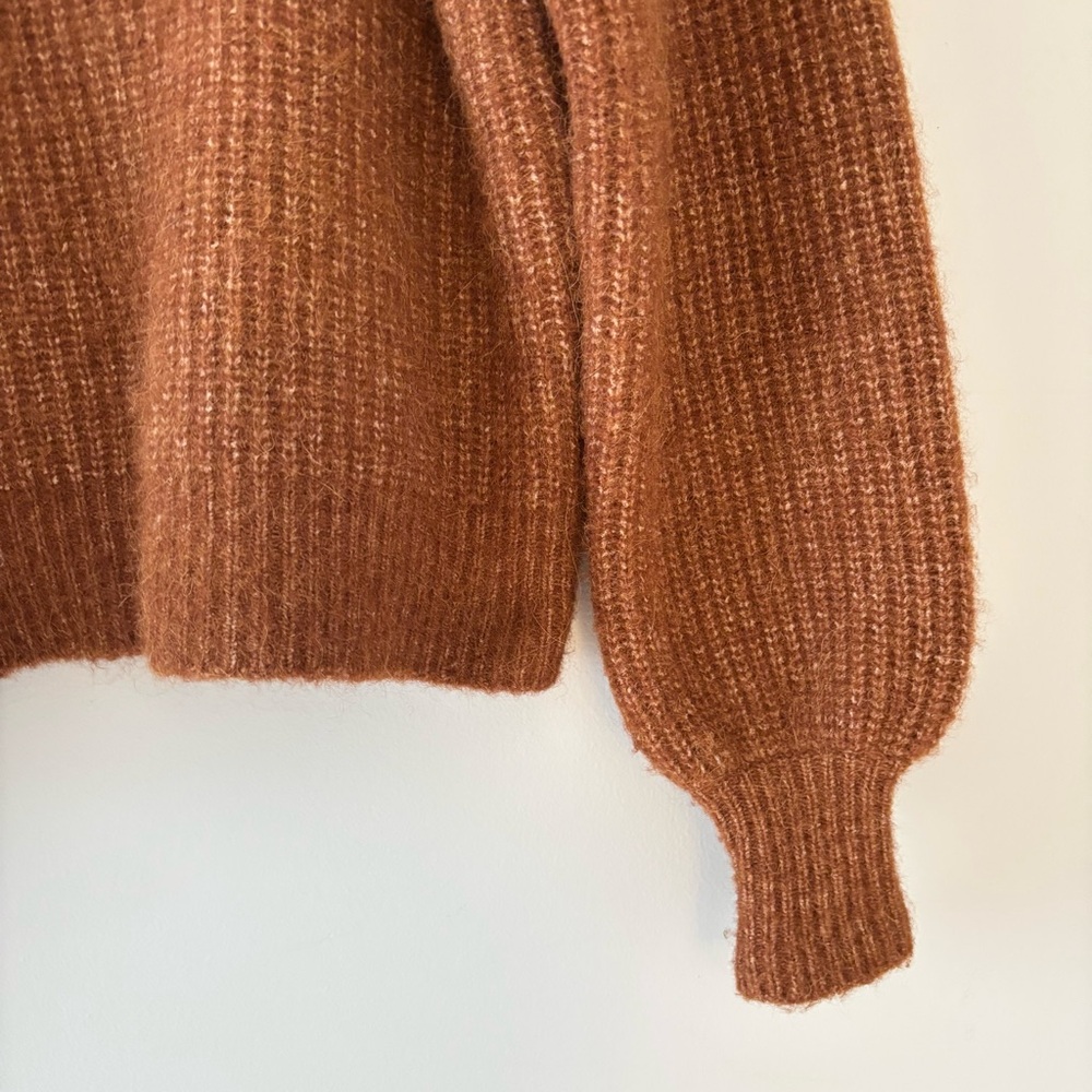 Sezane Micky Jumper Wool Sweater Pullover Balloon Sleeves Rib Knitting Hazelnut - Picture 5 of 8